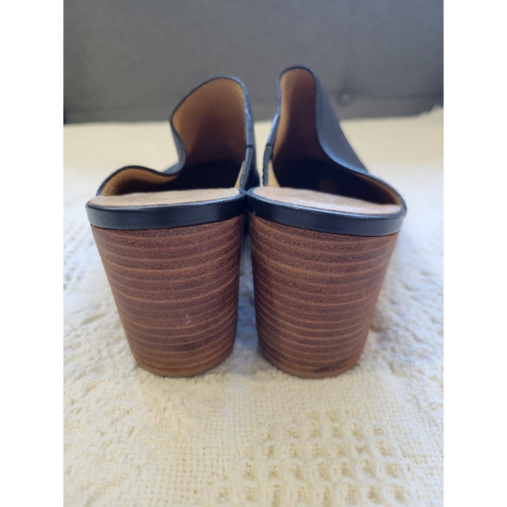 Madewell Black Leather Pointed Toe Block Heel Mules Slip On Shoes Size 9.5 - Picture 4 of 13